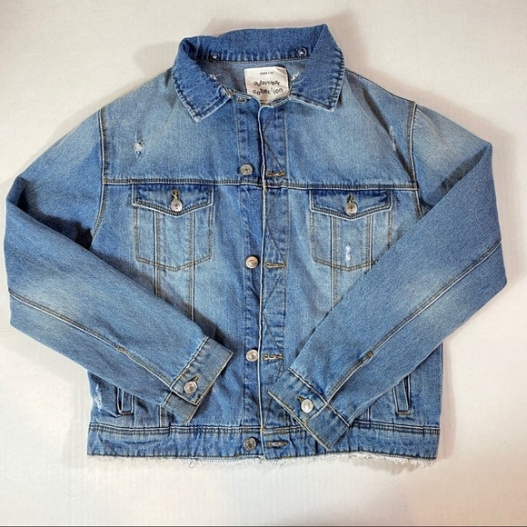 Zara Kids Girls Denim Jacket Sz 13-14 Raw Hem - Picture 1 of 11